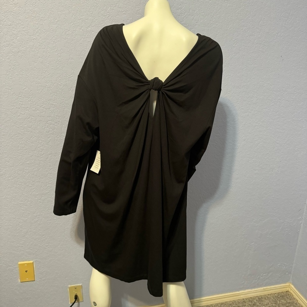 Eloquii Black Knit Long Sleeve Knotted Back Knee Length New Plus Size Dress